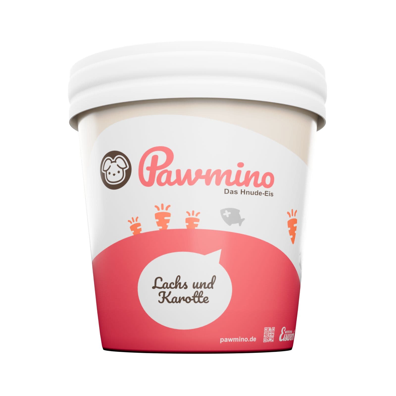 Pawmino Hundeeis im Becher, Sorte Lachs und Karotte